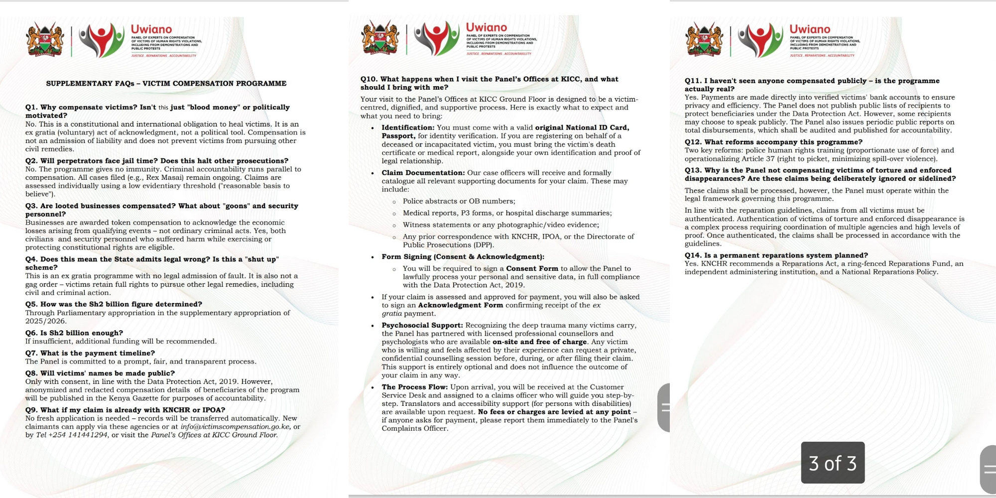 Government clarifies compensation for victims of abductions, saying payouts are ex gratia, with no immunity for perpetrators and cases proceeding in court. PHOTO/ VictimsCompensationKe X