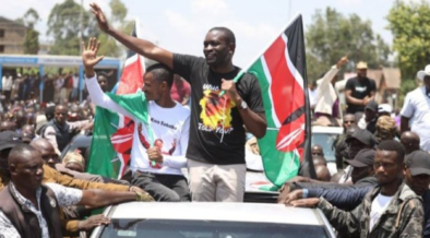 Edwin Sifuna and Babu Owino at a Linda Mwananchi rally PHOTO/Standard