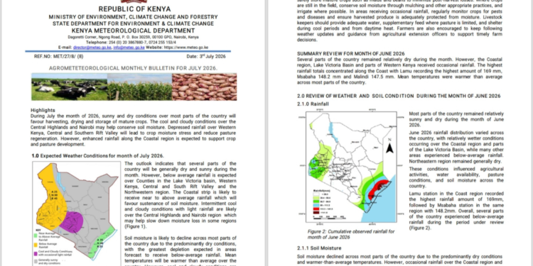 KMD Forecasts Dry July as Farmers Advised to Harvest and Conserve Moisture
