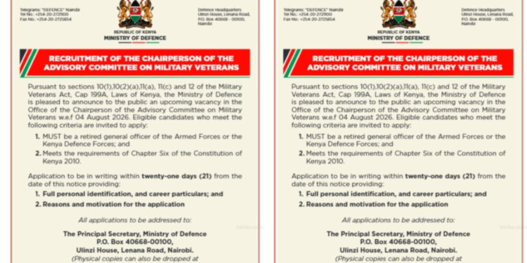 The notice advertising a job vacancy by Ministry of DefencePHOTO/Ministry Of Defence