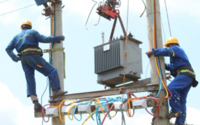 Kenya Power and Lighting Company personnel installing a transformer in undisclosed location in Kenya. PHOTO/ File