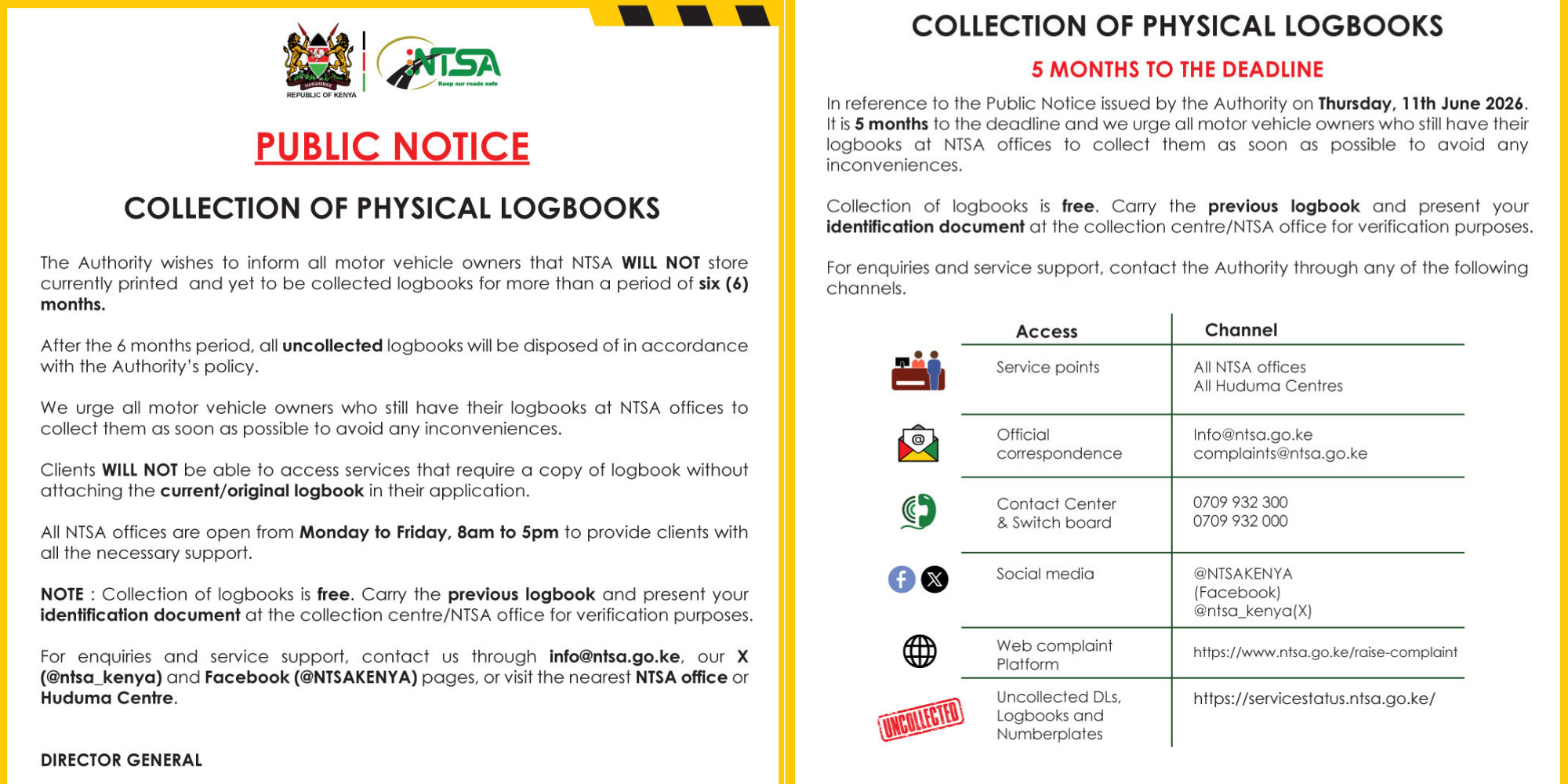 NTSA warns vehicle owners that uncollected logbooks will be disposed of after six months and urges motorists to collect them before the deadline. PHOTO/ NTSA