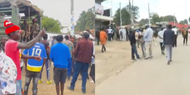 A photo collage of the Anti-Riot police and Ol Kalou residents as the residents deny the police entry into the polling station during the O lkalou by-election on July 16, 2026. PHOTO/ Screengrab