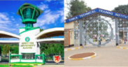 A photo collage of Egerton University Njoro Campus Main Gate and Thika Technical Training institute gate. PHOTO/ Egerton University FB/ Thika TTI FB