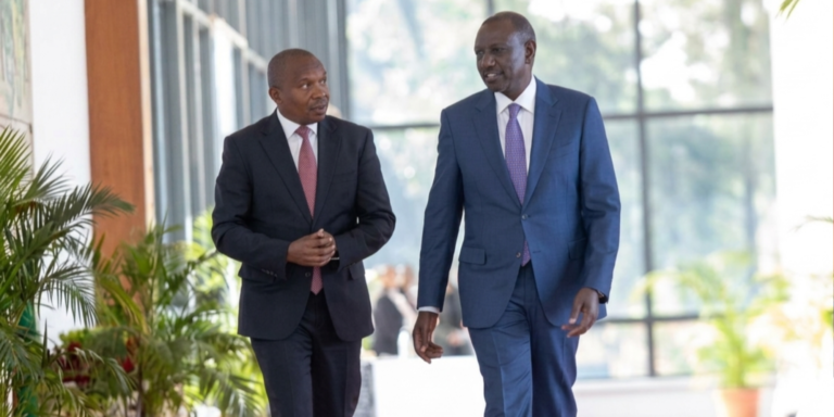 President William Ruto and his deputy Kithure Kindiki (left) at State House, Nairobi. PHOTO/PCS