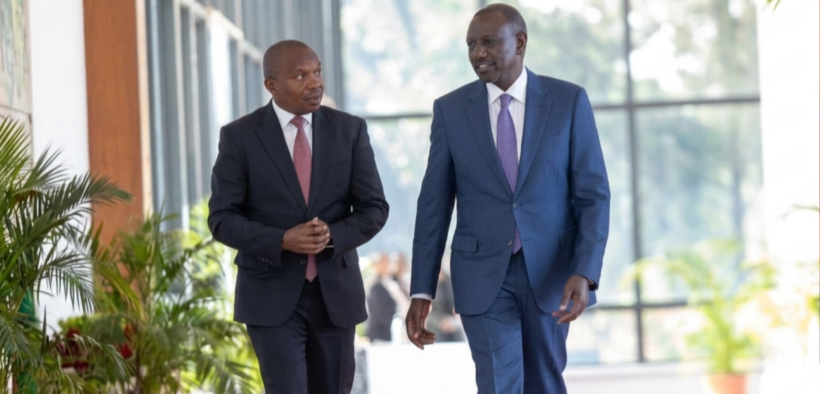 President William Ruto and his deputy Kithure Kindiki (left) at State House, Nairobi. PHOTO/PCS