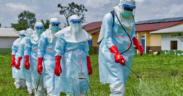 Health workers in DRC disinfect an area after handling Ebola patients in Eastern DRC. PHOTO/ WHO