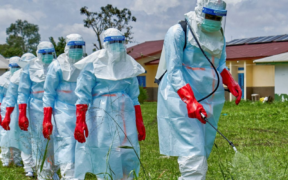 Health workers in DRC disinfect an area after handling Ebola patients in Eastern DRC. PHOTO/ WHO