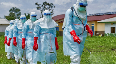 Health workers in DRC disinfect an area after handling Ebola patients in Eastern DRC. PHOTO/ WHO