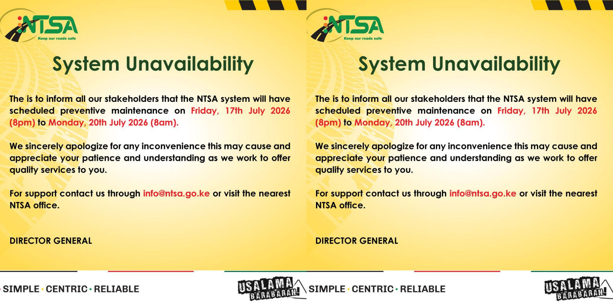 NTSA announces system downtime from July 17–20, 2026, for maintenance, affecting online services. Motorists advised to plan ahead as systems undergo upgrades. PHOTO/ NTSA
