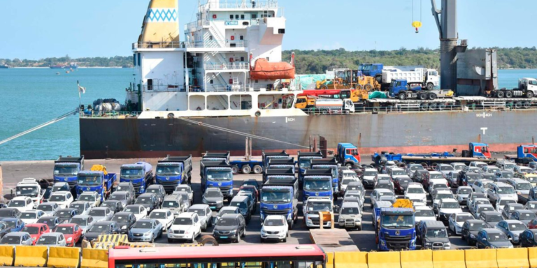 A ship vessels at the port of Mombasa with several imported vehicles on board awaiting offloading and clearance. PHOTO/ File