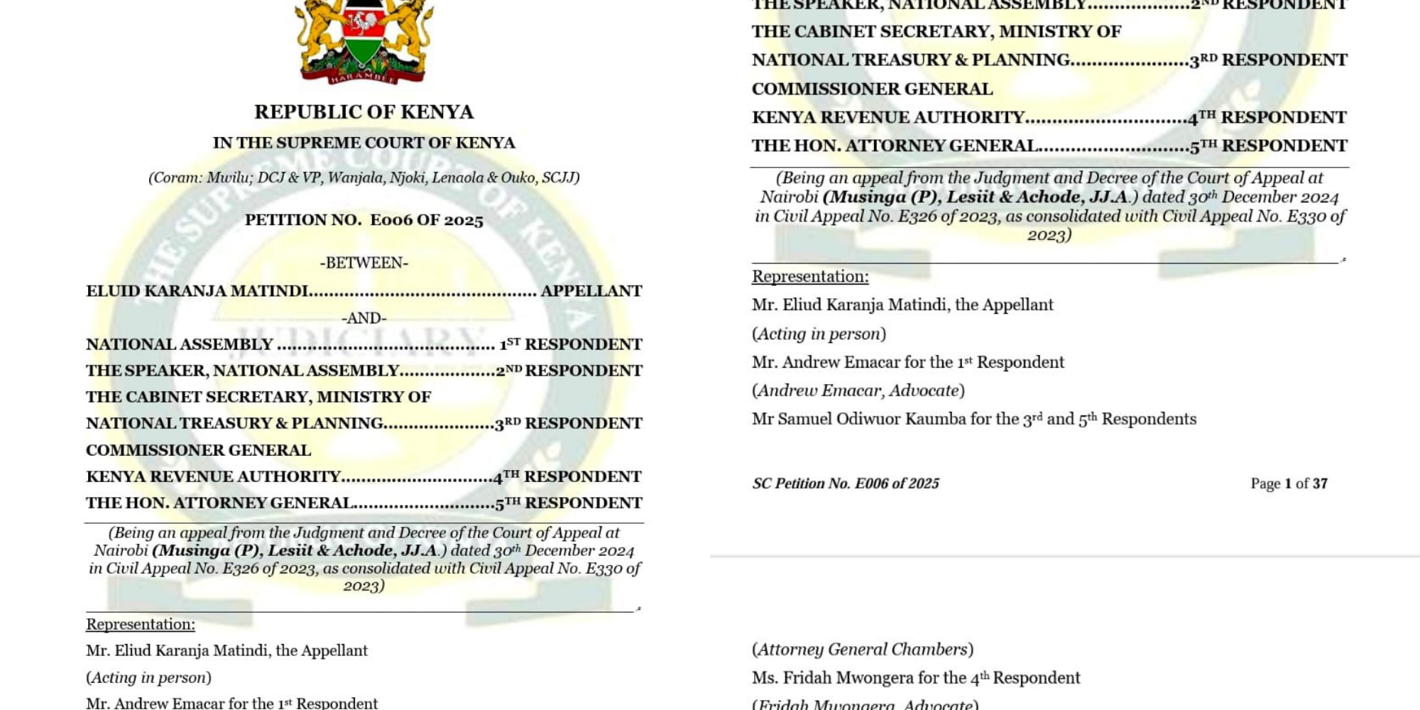 The Supreme Court dismissed Eliud Matindi’s appeal in Nairobi, upheld the Kenya-Japan tax deal, and backed KRA and Parliament, ruling the exemptions lawful. PHOTO/ Supreme Court of Kenya X