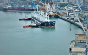 A container vessel being pushed by mini boats at Mombasa Port for docking. PHOTO/ File