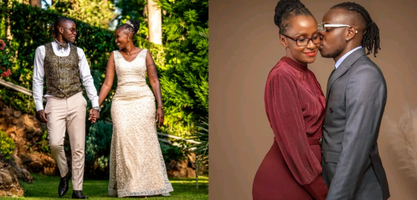 A photo collage of Guardian Angel and his wife Esther Musila during their Wedding on January 4, 2022, in a private ceremony held on his birthday and a photo of them during a photoshoot. PHOTO/ Guardian Angel