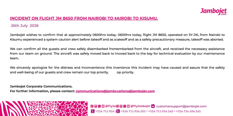 Scare at JKIA as Jambojet Flight Was Forced to Abort Takeoff