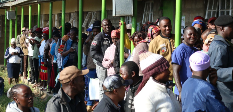 Voters queue at one of the polling stations during the Ol Kalou By-election PHOTO/Nation