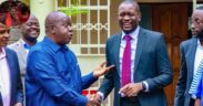 Nairobi Senator and Linda Mwananchi flagbearer Edwin Sifuna shakes hands with Jubilee Deputy Party Leader Fred Matiang'i after a meeting in Karen on July 22, 2026. PHOTO/ Sifuna X.