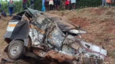 photo of the wreckage following an accident involving a truck and a tuktuk at Murubara along the Mwea-Embu Highway in Kirinyaga County. Photo/Courtsey