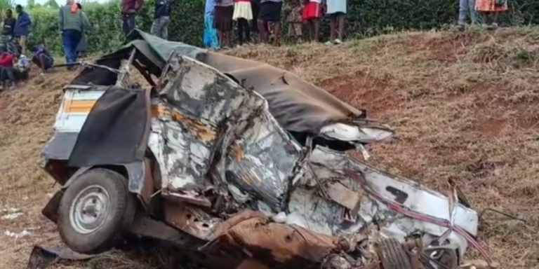 photo of the wreckage following an accident involving a truck and a tuktuk at Murubara along the Mwea-Embu Highway in Kirinyaga County. Photo/Courtsey
