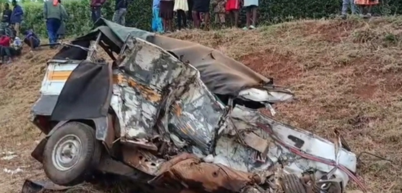 photo of the wreckage following an accident involving a truck and a tuktuk at Murubara along the Mwea-Embu Highway in Kirinyaga County. Photo/Courtsey