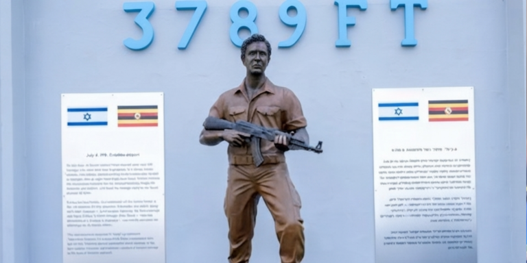 Photo of the statue of Yoni Netanyahu, unveiled at the old Entebbe Airport terminal on August 1 by Uganda’s Chief of Defence Forces General Muhoozi Kainerugaba to honour his role in the 1976 Entebbe raid. PHOTO/ Tv One Uganda
