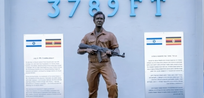 Photo of the statue of Yoni Netanyahu, unveiled at the old Entebbe Airport terminal on August 1 by Uganda’s Chief of Defence Forces General Muhoozi Kainerugaba to honour his role in the 1976 Entebbe raid. PHOTO/ Tv One Uganda