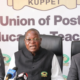 Kuppet Secretary General Akelo Misori, his deputy Moses Nthurima and National vice chairman Julius Korir during a press briefing on May 14, 2025.PHOTO/David Gichuru,Standard