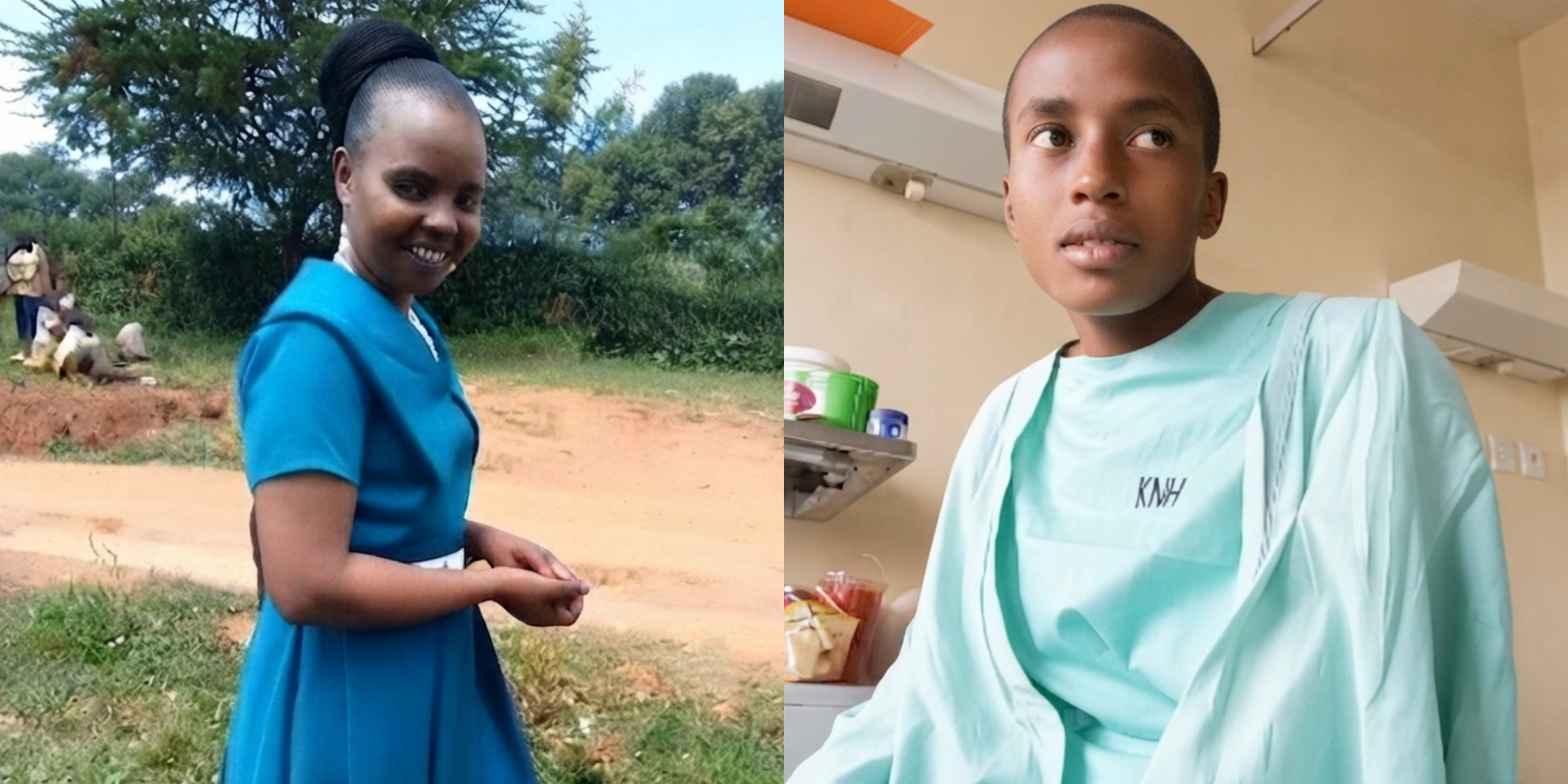 A photo collage of Moreen Nduku, a 44-year-old woman killed by a stray bullet during a Gikomba shooting and Abdala Lihan, who is nursing wounds at Kenyatta National hospital after the bullet that passed through Nduku's body lodged in his leg. PHOTO/ Screengrab