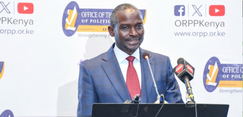 Registrar of Political Parties John Cox Lorionokou speaks during the unveiling of the ORPP Strategic Plan 2025–2028, which sets out the Office’s roadmap for registration, regulation, institutional capacity, digital transformation and strategic partnerships, on July 23, 2026. PHOTO/ ORPPKenya X