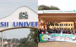 A photo collage of the entrance to Kisii University and Dedan Kimathi University. PHOTO/ Kisii University FB/ Dedan Kimathi University FB