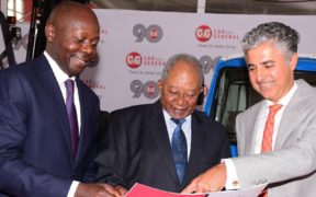 A photo of Car & General Board Chairman Nicholas Ng’ang’a (centre), Group CEO Vijay Gidoomal (right), and Director Carey Ngini review a report during the company's 86th Annual General Meeting on June 23, 2026. PHOTO/ Car and General Facebook