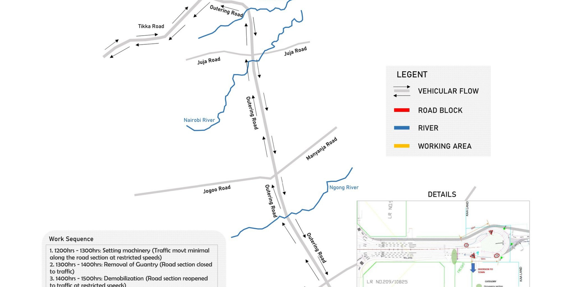 A photo showing KURA’s traffic management map ahead of the temporary closure of the Outer Ring Road on August 8, 2026. PHOTO/ KURA-X