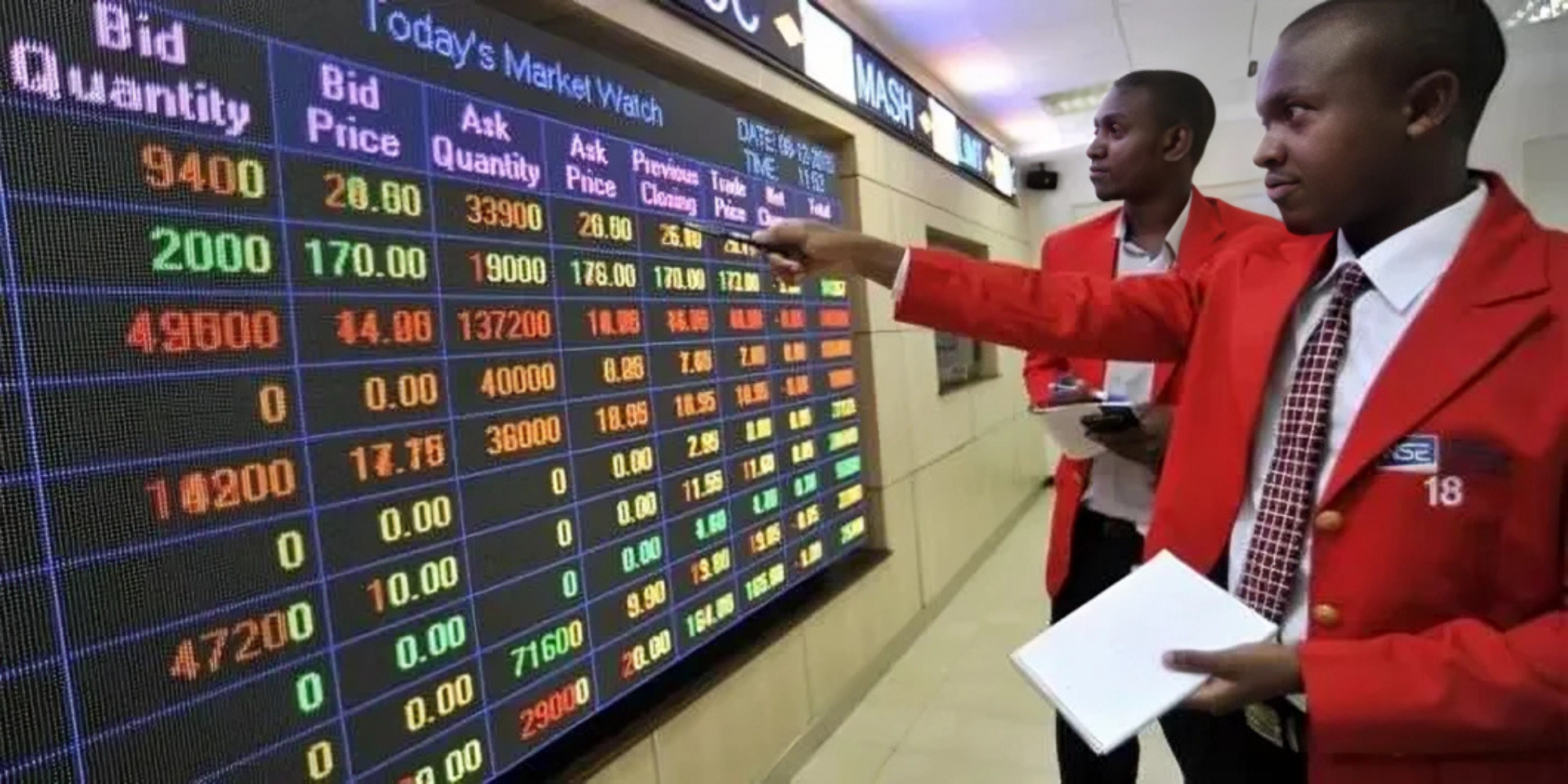 A Photo showing Officials of the Nairobi Securities Exchange at the trading floor in Nairobi.Photo/ File