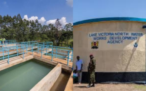 A collage photo of an ongoing project and a completed project by Lake Victoria North Water Works Development . Photo/ File