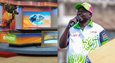 A photo collage of Citizen TV studio and former DP Rigathi Gachagua