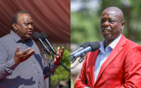 A photo collage of former President Uhuru Kenyatta and DCP Party leader Rigathi Gachagua