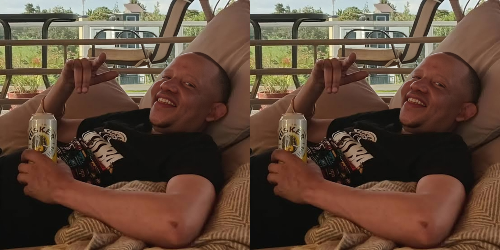 A photo of Former Tahidi high actor OJ relaxing while enjoying his drink . Photo/ Dennis Mugo / FB