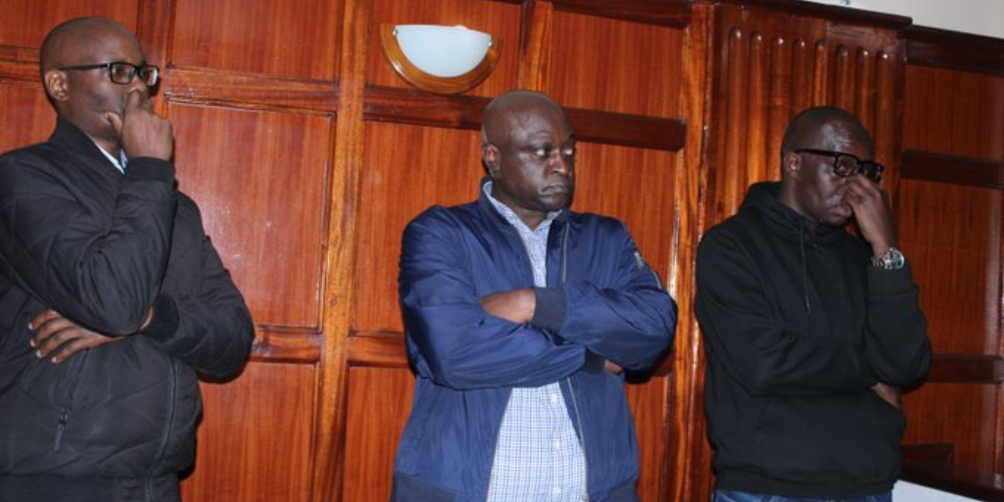 A photo of Francis Asanyo, Peter Omari and Elvis Obaigwa appearing at the court to know their extradite fate. Photo ODPP