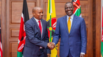 A photo of President William Ruto and Deputy president Kithure kindiki shaking hands. Photo/ File