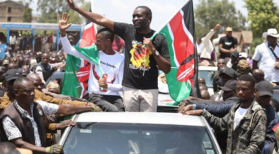 A photo showing Sifuna and Babu during a Linda Mwananchi rally in Trans nzoia . Photo File