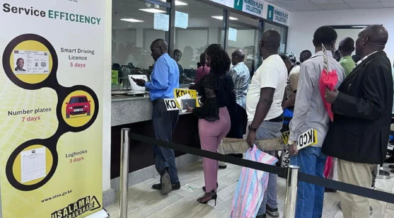 A photo showing kenyans queing at the NTSA offices to collect their logbooks. Photo/ File