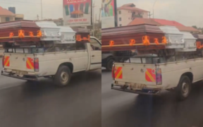 A photo showing uncovered coffin being transported on road. Photo/ Mosiria