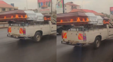 A photo showing uncovered coffin being transported on road. Photo/ Mosiria