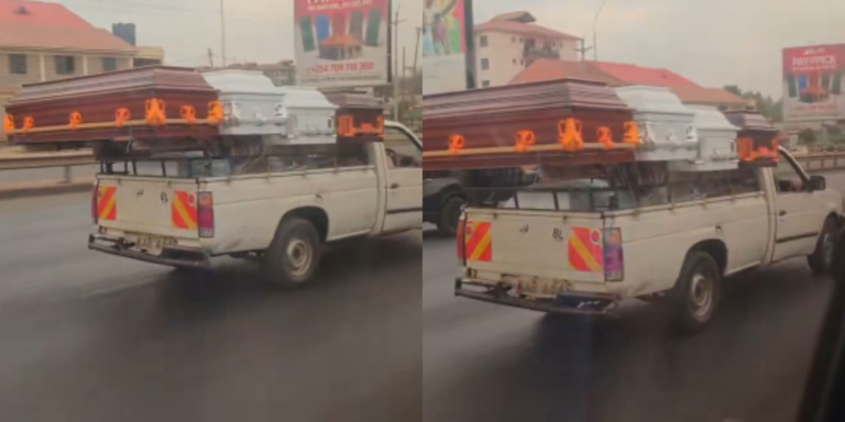 A photo showing uncovered coffin being transported on road. Photo/ Mosiria