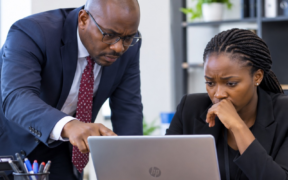 An AI-generated photo illustrating an employer inspecting an employee’s laptop. PHOTO/ChatGPT