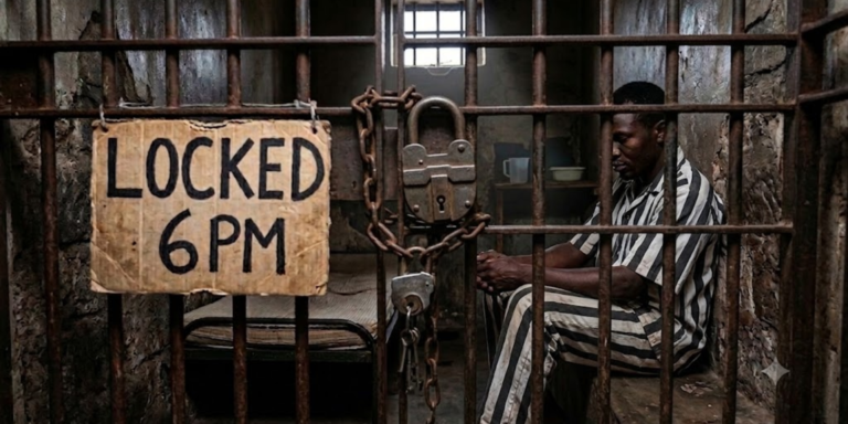An AI-generated photograph showing a man seated inside a cell. PHOTO: Gemini