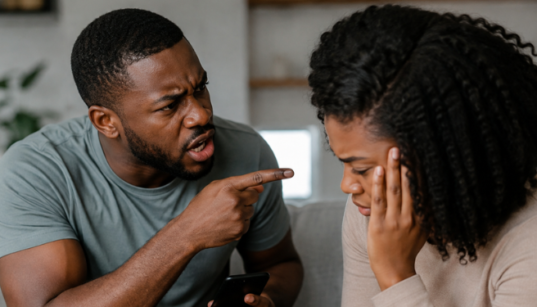 An ai genrated photo of a man confronting a lady after he caught her cheating . Photo/ Chatgpt