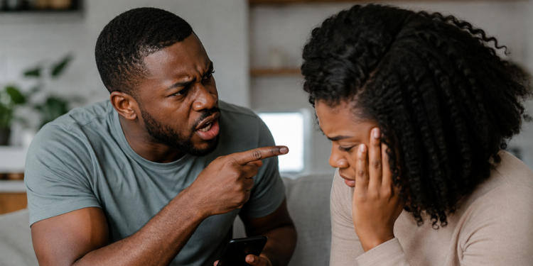 An ai genrated photo of a man confronting a lady after he caught her cheating . Photo/ Chatgpt