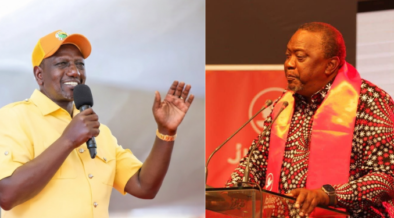 A photo collage of President William Ruto and the retired president Uhuru Kenyatta PHOTO/Kenyans.co.ke/ Jubilee Party FB
