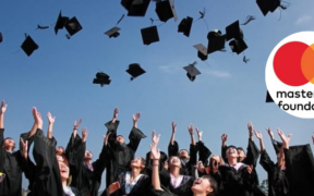 A photo of students Graduating and an insert of the Mastercard Foundation logo. PHOTO/NPU/ Mastercard Foundation